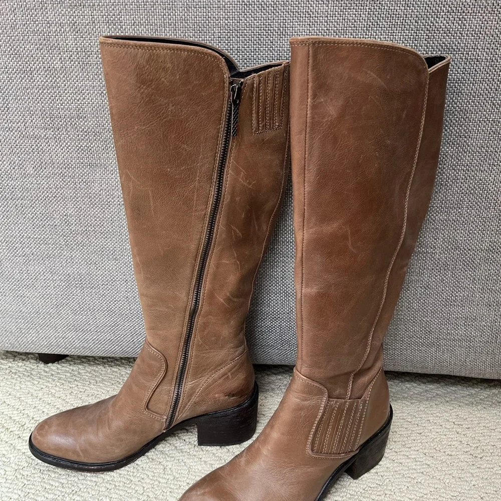 Donald Pliner “Envy” Tan Knee-High Leather Boots size 8.5 - Picture 3 of 11